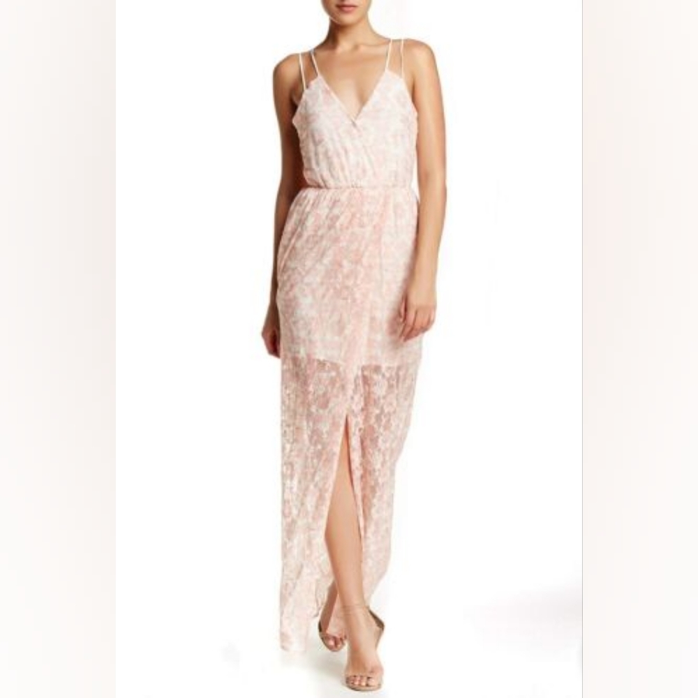 BCBGeneration Pink lace maxi goddess dress